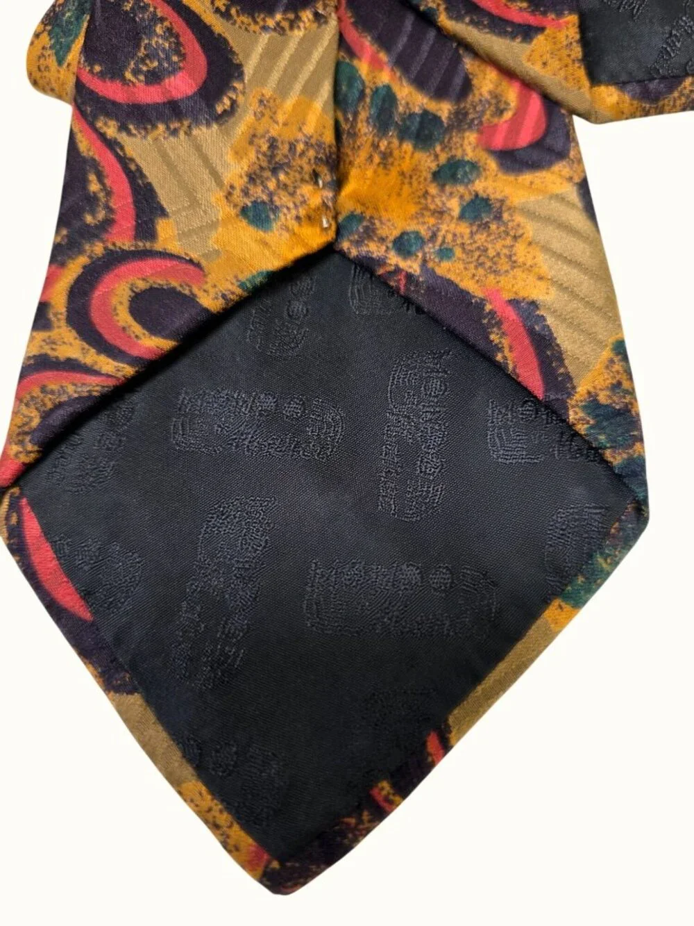 Mondo Marco 90s Silk Tie Florence Italy Rose Black Gold Paisley on Brown 3.75